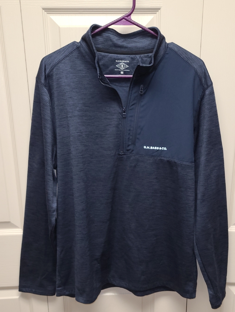G.H. Bass & Co. Navy Honeycomb jacquard fleece Quarter-Zip Pullover sweatshirt M